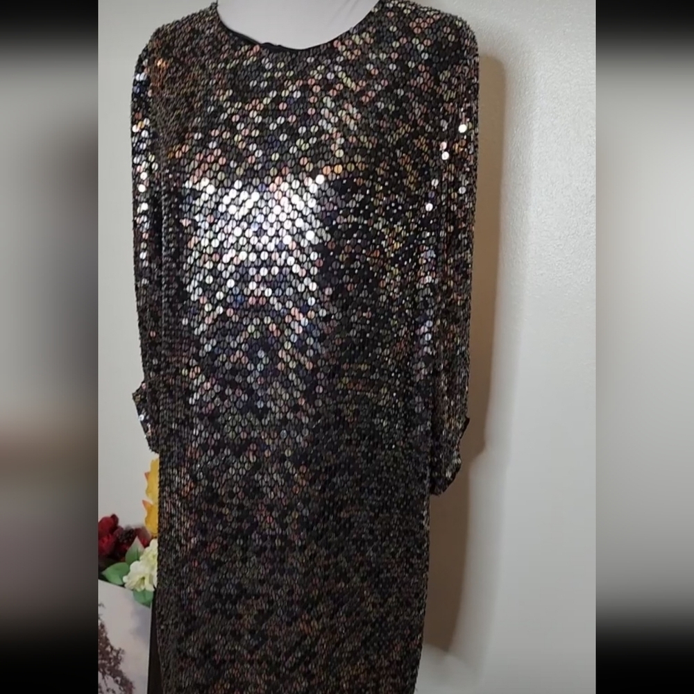 Parker NY Sequin Black Copper Dress Silk Evening Special Occasion - Picture 13 of 16